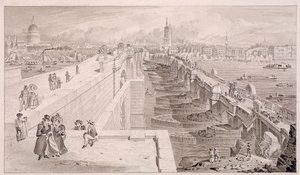 ロンドン橋の古いものと新しいもの、ロンドン、1831 作： Thomas Hosmer Shepherd