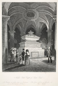 セントポールの地下墓地にあるネルソンの墓。ジョセフミード、ロンドン、1843年頃（鋼の彫刻） 作： Thomas Hosmer Shepherd