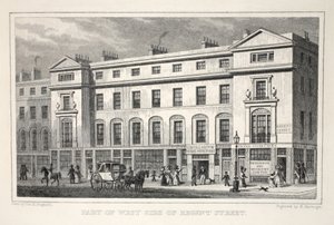 リージェントストリートのウエストサイドの一部。「ロンドンと19世紀の周辺」パブから。 Jones und Co.、1827-1829 作： Thomas Hosmer Shepherd