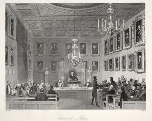 「ロンドンのインテリアとコスチュームとセレモニー」のパブにあるサマセットハウス。ジョセフミード、ロンドン、1843年頃（鋼の彫刻） 作： Thomas Hosmer Shepherd