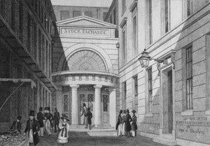証券取引所、ロンドン、メトロポリタンの改善から。または19世紀のロンドン」、1828年頃 作： Thomas Hosmer Shepherd