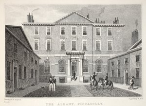 「ロンドンとその19世紀の近郊」パブからのピカデリーのアルバニー。 Jones und Co.、1827-1829 作： Thomas Hosmer Shepherd