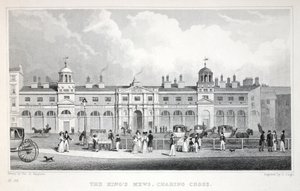 キングスミューズ、チャリングクロス、ロンドン発、19世紀のパブにある周辺。 Jones und Co.、1827-1829 作： Thomas Hosmer Shepherd