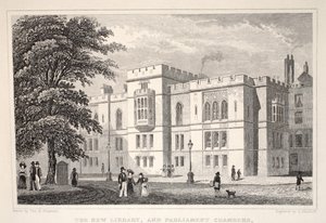 「ロンドンと19世紀の環境」パブからの新しい図書館と国会議事堂。 Jones und Co.、1827-1829 作： Thomas Hosmer Shepherd