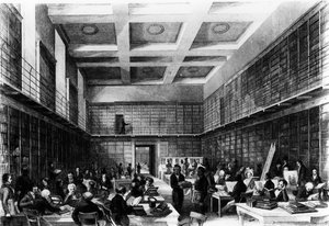 大英博物館の第6閲覧室、「ロンドンインテリア」、1841年に出版（彫刻）