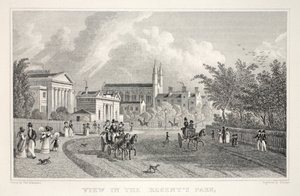 「ロンドンと19世紀の環境」パブからリージェンツパークを見る。 Jones und Co.、1827-1829 作： Thomas Hosmer Shepherd