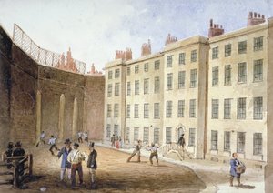 テニスグラウンドからのフリート刑務所の眺め（シティ・オブ・ロンドン、1845年