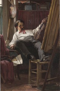 アトリエでのアーティストの自画像 作： Thomas Hovenden
