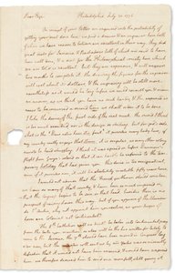 1776年7月30日、フィラデルフィアのジョンペイジへの直筆の手紙 作： Thomas Jefferson