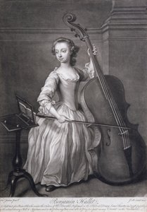 ジェームズマッカーデル（c.1729-65）、c.1749によって彫刻された、バイオリンチェロを弾くベンジャミンハレットの肖像 作： Thomas Jenkins