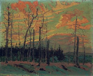 日没時の焼かれた土地、1915 作： Tom Thomson