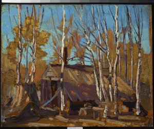 北の国の小屋、1914年（木製パネルに油彩） 作： Tom Thomson