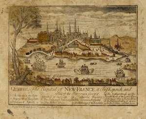 ケベック州、ニューフランスの首都、ビショップリック、およびソヴェレンコートの座席、1759年（手描きの彫刻） 作： Thomas Johnston