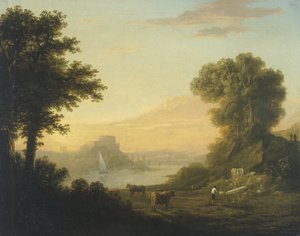 川のある古典的な風景 作： Thomas Jones