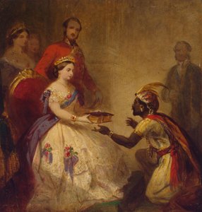 アフリカの酋長に聖書を渡すヴィクトリア女王（イギリスの偉大さの秘密） 作： トーマス・ジョーンズ・バーカー