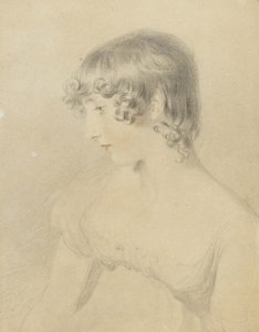 1818年にプロファイルを左に向けたスーザンブロクサムの胸像（黒チョーク、赤チョークで触れ、白カードに軽く切り株、変色した茶色） 作： Thomas Lawrence