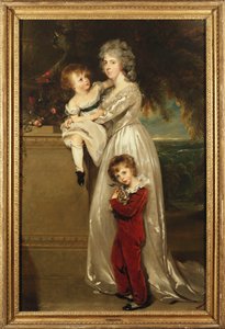 彼女の2人の子供と白いドレスを着て、全身を立っているアネスリー夫人の肖像 作： Thomas Lawrence