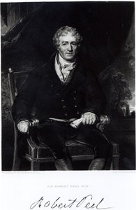 ロバート・ピール卿（1788-1850）の肖像、H、ロビンソン（彫刻）の彫刻（bw写真） 作： Thomas Lawrence