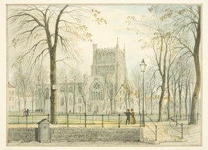 ブリストル大聖堂とカレッジ・グリーン（水彩・紙 作： Thomas Leeson the Elder Rowbotham