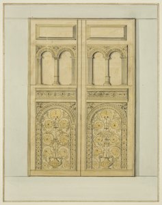 聖ヨハネ教会、内扉の彫刻が施された塔の入口（水彩・紙 作： Thomas Leeson the Elder Rowbotham