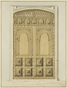 聖ヨハネ教会 祭壇近くの内扉の彫刻（水彩・紙 作： Thomas Leeson the Elder Rowbotham