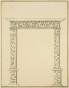 ルインズ・ミードの家」の彫刻された扉口（紙に鉛筆と水彩画 作： Thomas Leeson the Elder Rowbotham