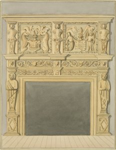 レッドクリフストリート128番地の1632年の煙突（水彩・紙 作： Thomas Leeson the Elder Rowbotham