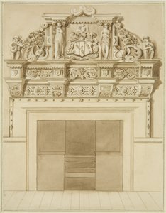 レッドクリフ通り139番地の1729年製チムニーピース（紙に水彩画 作： Thomas Leeson the Elder Rowbotham