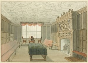 セント・ピーターズ・ホスピタル（旧ミント）の会議室（紙に水彩画 作： Thomas Leeson the Elder Rowbotham