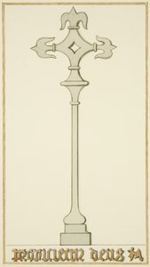 聖ヨハネ教会の地下にある古い墓石の上の十字架（水彩・紙 作： Thomas Leeson the Elder Rowbotham