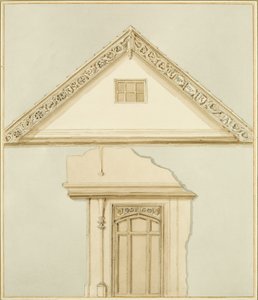 ロバート・アダムス邸への戸口とバージボード（水彩・紙 作： Thomas Leeson the Elder Rowbotham