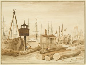 イースタン・ワッピング・ドック、バーク「エイボン」の進水で 作： Thomas Leeson the Elder Rowbotham