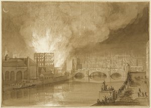タッカー通りの旧シュガーハウスの火災 作： Thomas Leeson the Elder Rowbotham