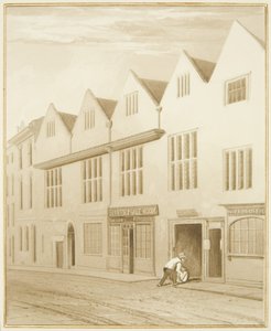 コルストンの家」の正面、小路（紙に水彩画 作： Thomas Leeson the Elder Rowbotham