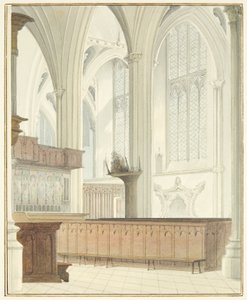 ブリストル大聖堂の内部、オルガン付近（水彩・紙 作： Thomas Leeson the Elder Rowbotham