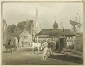 キング・ストリートの北東端、1802年のウェルシュ・マーケット（水彩・紙 作： Thomas Leeson the Elder Rowbotham