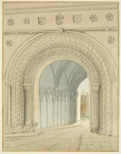 カレッジ・ゲートウェイ・アーチの北側（鉛筆・水彩・紙 作： Thomas Leeson the Elder Rowbotham