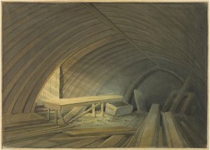 ベル・レーンにあるセント・ローレンス教会の古いオークの屋根（水彩・紙 作： Thomas Leeson the Elder Rowbotham