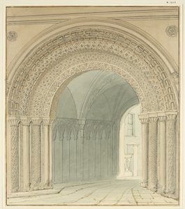 ブリストル大聖堂、カレッジ・ゲートウェイの南側の風景（鉛筆・水彩・紙 作： Thomas Leeson the Elder Rowbotham
