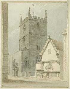 聖ペテロ教会と聖ペテロ通りの牧師館（鉛筆・水彩・紙 作： Thomas Leeson the Elder Rowbotham