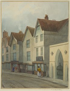 テンプル教会への入り口を示すテンプル・ストリート（水彩・紙 作： Thomas Leeson the Elder Rowbotham