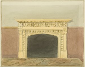 旭日旗」、キャッスルディッチ、チムニーピース（紙に水彩画 作： Thomas Leeson the Elder Rowbotham