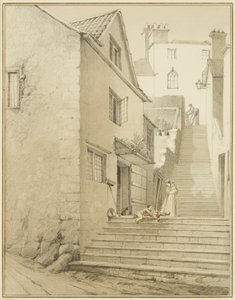 グリフィンレーンとチャーチレーンを結ぶ階段（水彩・紙 作： Thomas Leeson the Elder Rowbotham