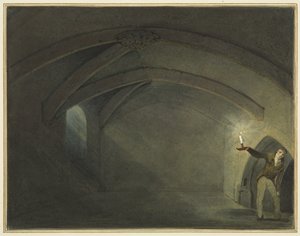 想定される「聖レオナルド教会の地下室」（水彩・紙 作： Thomas Leeson the Elder Rowbotham