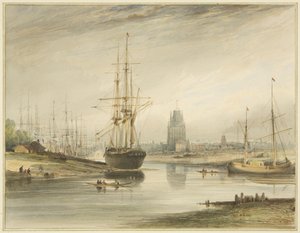 1804年頃、ロープウォークとワッピングの下から撮影された川を見上げる景色