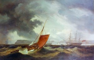 トーベイに入港するブリックスハムのトロール船、19世紀初頭（油絵） 作： Thomas Luny