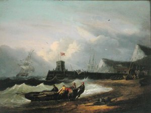 ドーバー港でのボートの陸揚げ 作： Thomas Luny