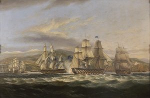 .MSカレドニアとHMSボインがフランス艦隊をトゥーロンに追いかける 作： Thomas Luny
