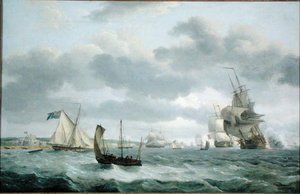 ドーバー沖の風に吹かれた戦争の男たちとその他の船たち 作： Thomas Luny