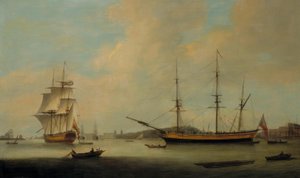 デプトフォード沖の米国船グランビル 作： Thomas Luny